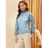 imageAllegra K Womens Floral Lace Top Turtleneck Puff Long Sleeve See Through Sheer BlouseGrey Blue
