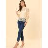 imageAllegra K Womens Floral Lace Top Turtleneck Puff Long Sleeve See Through Sheer BlouseLight Beige