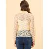 imageAllegra K Womens Floral Lace Top Turtleneck Puff Long Sleeve See Through Sheer BlouseLight Beige