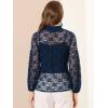 imageAllegra K Womens Floral Lace Top Turtleneck Puff Long Sleeve See Through Sheer BlouseNavy Blue