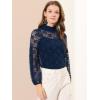 imageAllegra K Womens Floral Lace Top Turtleneck Puff Long Sleeve See Through Sheer BlouseNavy Blue