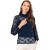 imageAllegra K Womens Floral Lace Top Turtleneck Puff Long Sleeve See Through Sheer BlouseNavy Blue