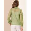 imageAllegra K Womens Floral Lace Top Turtleneck Puff Long Sleeve See Through Sheer BlousePea Green
