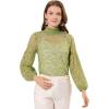 imageAllegra K Womens Floral Lace Top Turtleneck Puff Long Sleeve See Through Sheer BlousePea Green