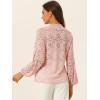 imageAllegra K Womens Floral Lace Top Turtleneck Puff Long Sleeve See Through Sheer BlousePink
