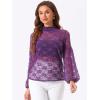 imageAllegra K Womens Floral Lace Top Turtleneck Puff Long Sleeve See Through Sheer BlousePurple