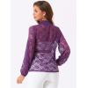 imageAllegra K Womens Floral Lace Top Turtleneck Puff Long Sleeve See Through Sheer BlousePurple
