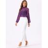 imageAllegra K Womens Floral Lace Top Turtleneck Puff Long Sleeve See Through Sheer BlousePurple