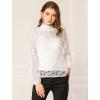 imageAllegra K Womens Floral Lace Top Turtleneck Puff Long Sleeve See Through Sheer BlouseWhite