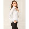 imageAllegra K Womens Floral Lace Top Turtleneck Puff Long Sleeve See Through Sheer BlouseWhite