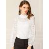 imageAllegra K Womens Floral Lace Top Turtleneck Puff Long Sleeve See Through Sheer BlouseWhite