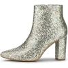 imageAllegra K Womens Glitter Pointed Toe Chunky Heel Ankle BootsSilver