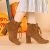 imageAllegra K Womens Lace Up Round Toe Drawstring Block Heel Ankle BootsBrown