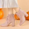 imageAllegra K Womens Lace Up Round Toe Drawstring Block Heel Ankle BootsDust Pink