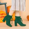 imageAllegra K Womens Lace Up Round Toe Drawstring Block Heel Ankle BootsGreen