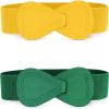 imageAllegra K 2pcs Womens Plus Size Elastic Waist Belt Interlock 8shaped Faux Leather Buckle BeltsGreen  Yellow