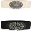 imageAllegra K Elastic Wide Waist Belts for Women Metal Buckle Stretchy BeltsBlack  Beige