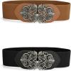 imageAllegra K Elastic Wide Waist Belts for Women Metal Buckle Stretchy BeltsBlack  Brown