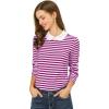 imageAllegra K Womens Contrast Collar Long Sleeves Peter Pan Collar Halloween Striped Blouse TopAubergine