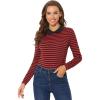 imageAllegra K Womens Contrast Collar Long Sleeves Peter Pan Collar Halloween Striped Blouse TopRed Black
