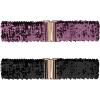imageAllegra K Womens Elastic Waist Belts Interlock Buckles Sequins Decor Stretchy Wide Belts 2PCSDark Purple