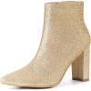 imageAllegra K Womens Glitter Pointed Toe Chunky Heel Ankle BootsGold