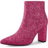 imageAllegra K Womens Glitter Pointed Toe Chunky Heel Ankle BootsHot Pink