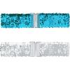 imageAllegra K Womens Glitter Wide Waist Belts Interlock Buckles Sequins Decor Stretchy Belts 2PCSBlue