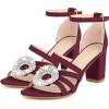 imageAllegra K Womens Open Toe Crystal Rhinestone Buckle Chunky Heel SandalBurgundy