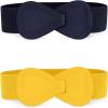 imageAllegra K Womens Plus Size Elastic Waist Belt Interlock 8shaped Faux Leather Stretchy Dress BeltsYellow  Navy Blue
