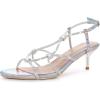 imageAllegra K Womens Rhinestone Strappy Slingback Kitten Heel SandalsSilver