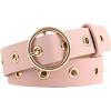 imageuxcell Womens Leather Belt for Jeans Dress Pants Studded Grommet with Circle Metal BucklePink