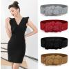 imageuxcell Chiffon Flowers Press Stud Button Elastic Textured Band Waist Belt for LadiesBlack