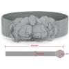 imageuxcell Chiffon Flowers Press Stud Button Elastic Textured Band Waist Belt for LadiesGray