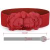 imageuxcell Chiffon Flowers Press Stud Button Elastic Textured Band Waist Belt for LadiesRed
