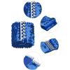 imageuxcell Ladies Sequins Decor Metal Interlocking Buckles Elastic Waist BeltBlue