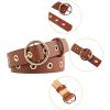 imageuxcell Womens Leather Belt for Jeans Dress Pants Studded Grommet with Circle Metal BuckleCamel