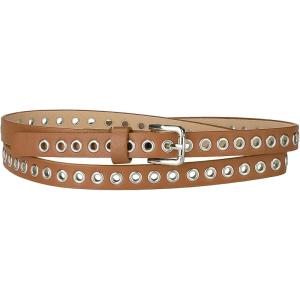 imageAllegra K Grommet Belt Leather ExtraSkinny Slim Thin Waist Belts for Women Punk Rock StyleCamel