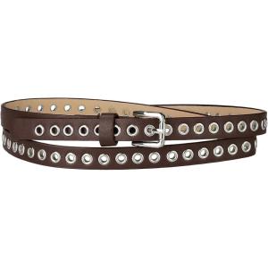 imageAllegra K Grommet Belt Leather ExtraSkinny Slim Thin Waist Belts for Women Punk Rock StyleCoffee