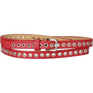 imageAllegra K Grommet Belt Leather ExtraSkinny Slim Thin Waist Belts for Women Punk Rock StyleRed