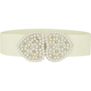 imageAllegra K Heart Shape Design Faux Pearl Rhinestone Decor Waist Belts for WomenWhite