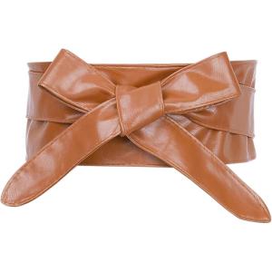 imageAllegra K Ladies Faux Leather Self Tie Bowknot Wide Waist Band Sash Obi Belt for DressesBrown Color