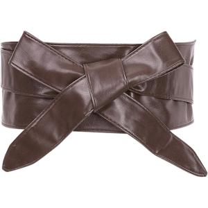 imageAllegra K Ladies Faux Leather Self Tie Bowknot Wide Waist Band Sash Obi Belt for DressesCoffee