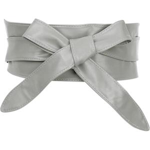 imageAllegra K Ladies Faux Leather Self Tie Bowknot Wide Waist Band Sash Obi Belt for DressesGray