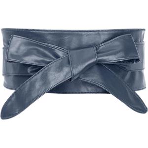 imageAllegra K Ladies Faux Leather Self Tie Bowknot Wide Waist Band Sash Obi Belt for DressesNavy Blue