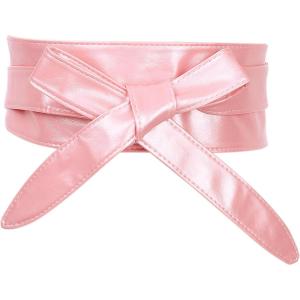 imageAllegra K Ladies Faux Leather Self Tie Bowknot Wide Waist Band Sash Obi Belt for DressesPink