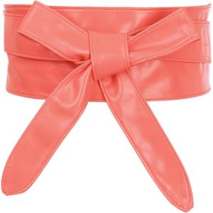 imageAllegra K Ladies Faux Leather Self Tie Bowknot Wide Waist Band Sash Obi Belt for DressesWatermelon Red