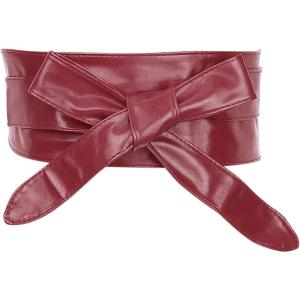 imageAllegra K Ladies Faux Leather Self Tie Bowknot Wide Waist Band Sash Obi Belt for DressesWine Red