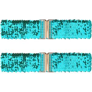 imageAllegra K Ladies Shinny Wide Waist Belts Interlock Buckles Sequins Decor Stretchy Belts for Women 2PCSBlue