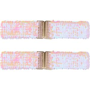 imageAllegra K Ladies Shinny Wide Waist Belts Interlock Buckles Sequins Decor Stretchy Belts for Women 2PCSCarnation